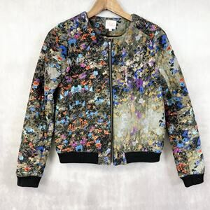 Parker Womens Silk Bomber Jacket Size S Floral Abstract Quilted Artsy Modern‎